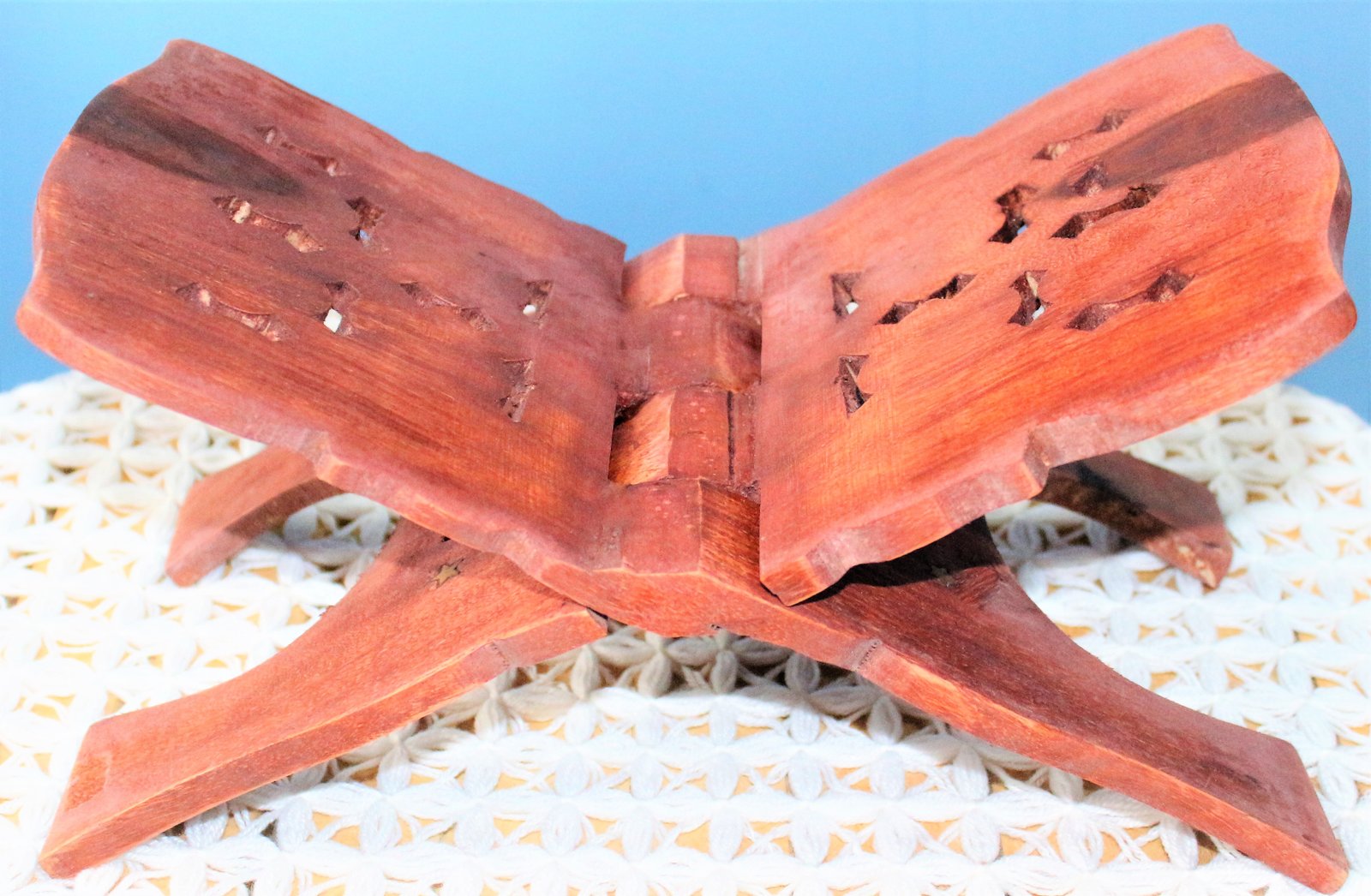 A handcrafted wooden book stand