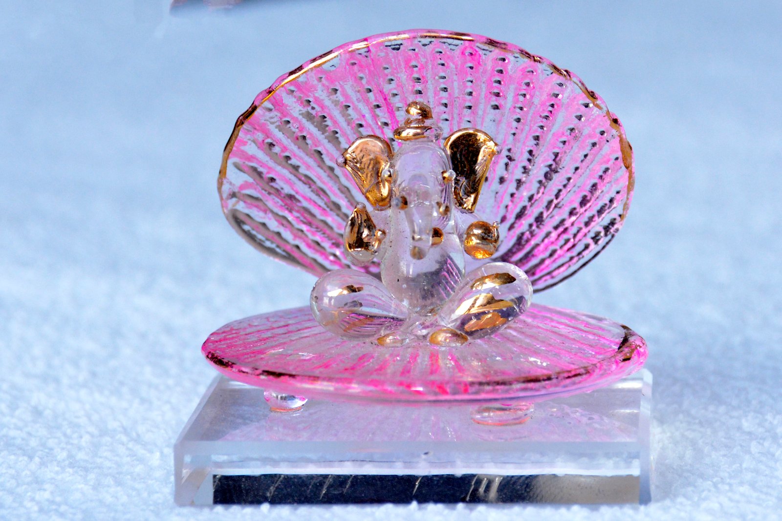 Glass  Lord Ganesha with Pink Shell Back and Base