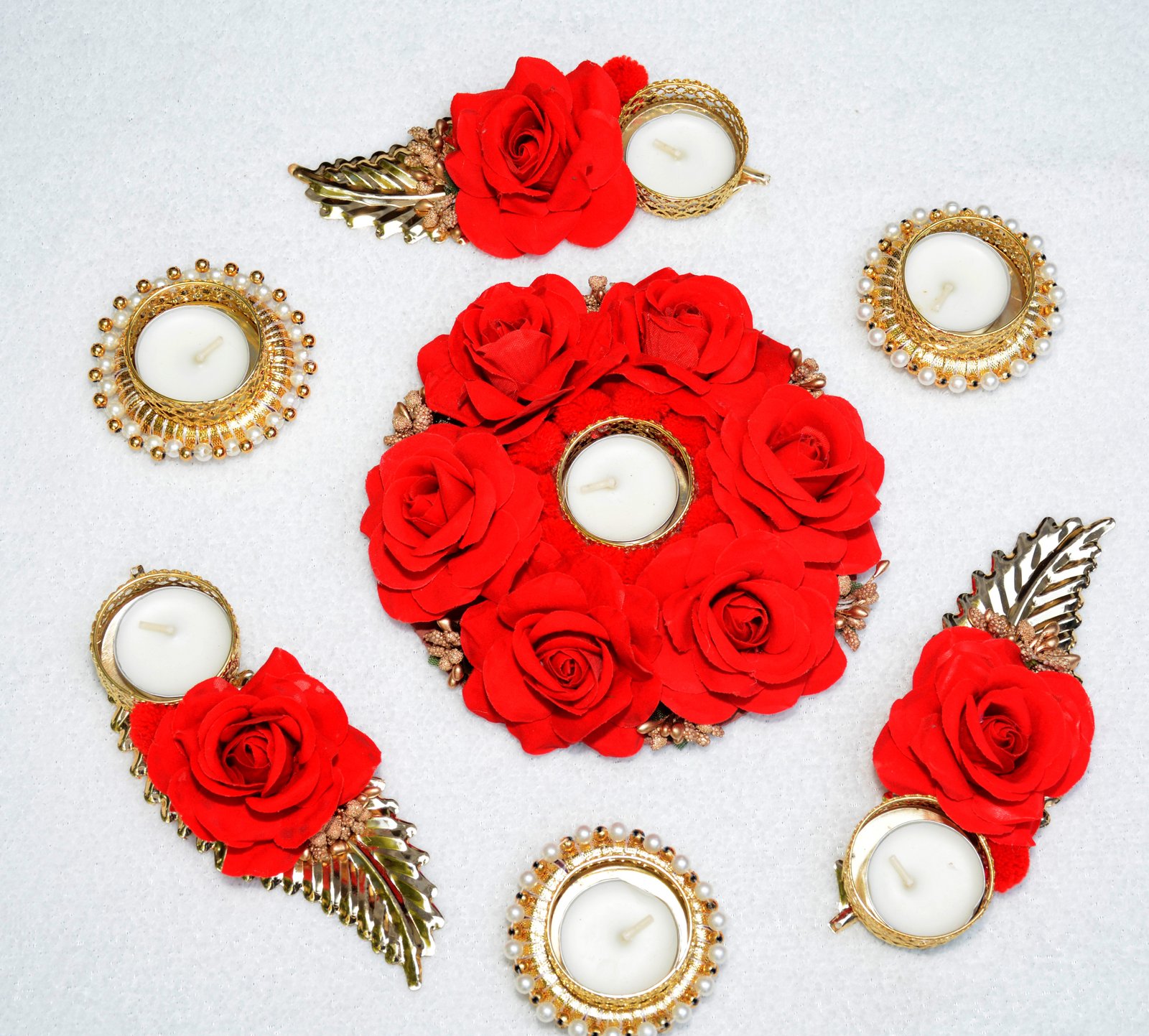 Set of 7 Rose Tea Light Rangoli Decorations