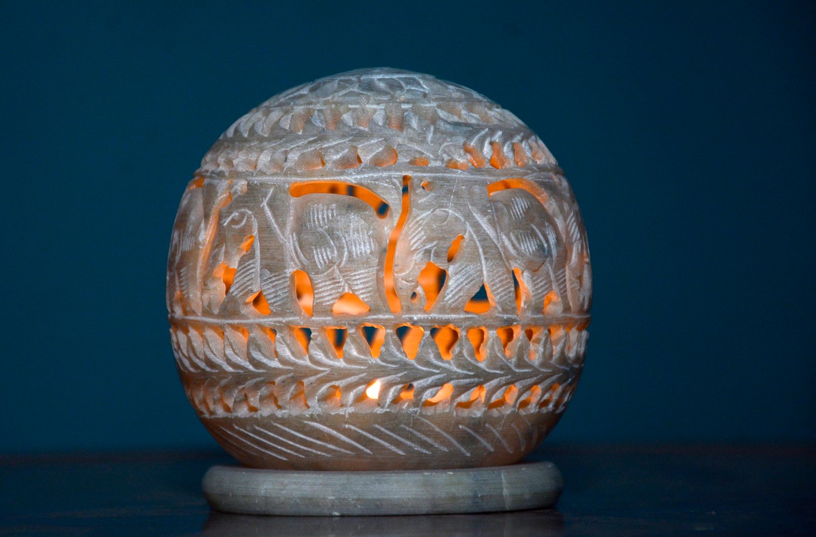 Oval Carved Stone Candle Holder