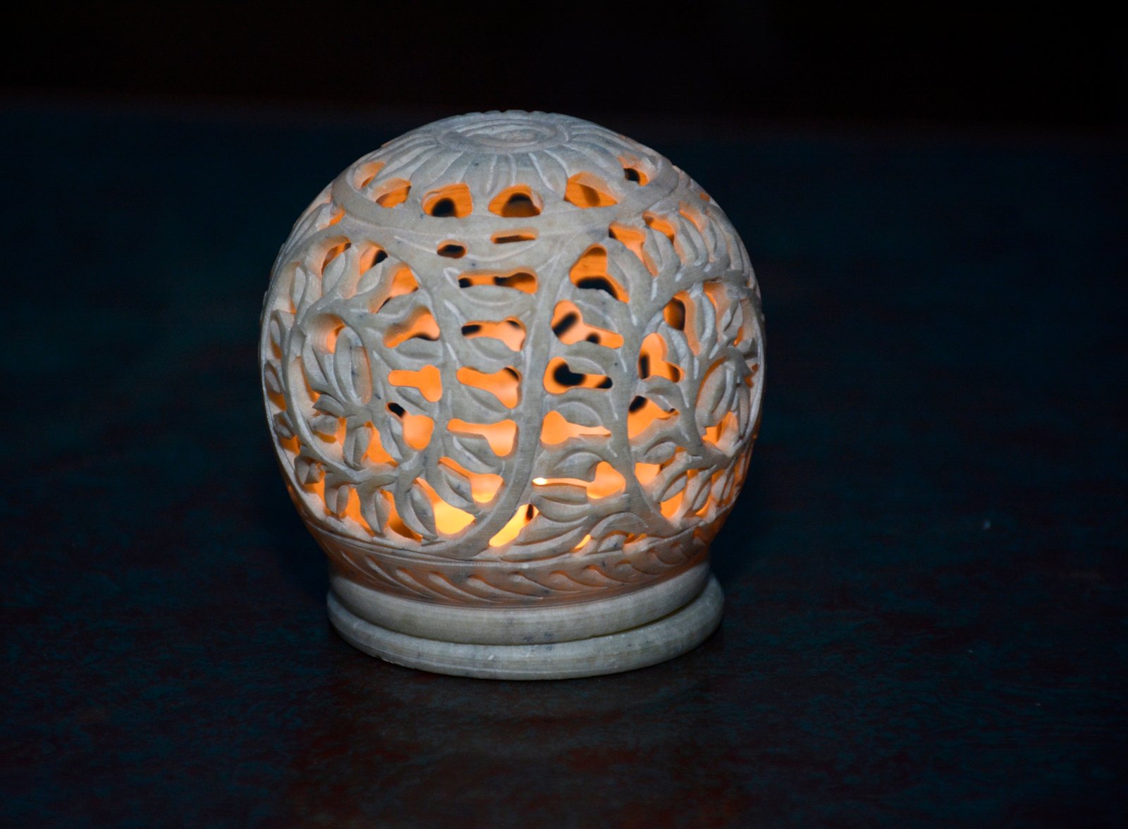 Spherical Carved Soapstone Candle Holder
